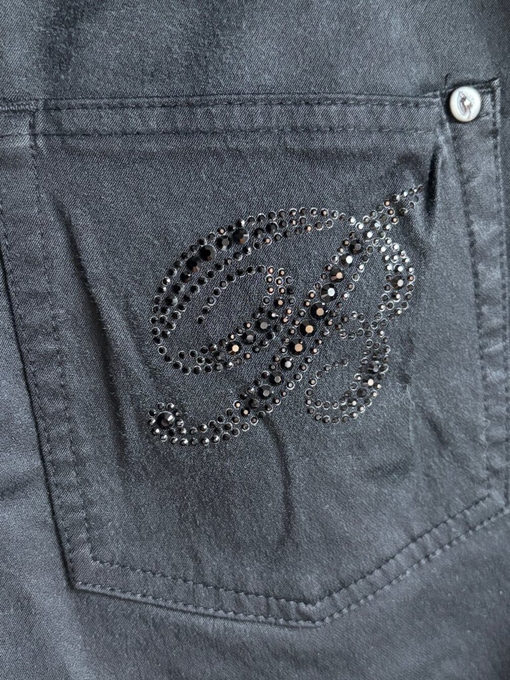Blumarine Vintage Y2K Black Crystal Monogram Slim Jeans - IT 46 (US 10)